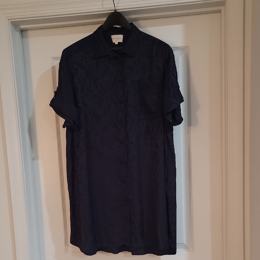 Sezane Navy Button-Up Shirt Dress